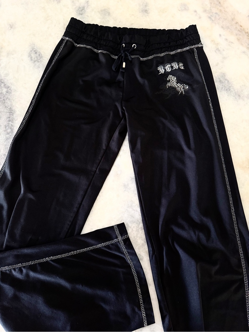 BCBGMaxAzria Black athletic pants with Rhinestone Pony Sz Large Womenβs fashion